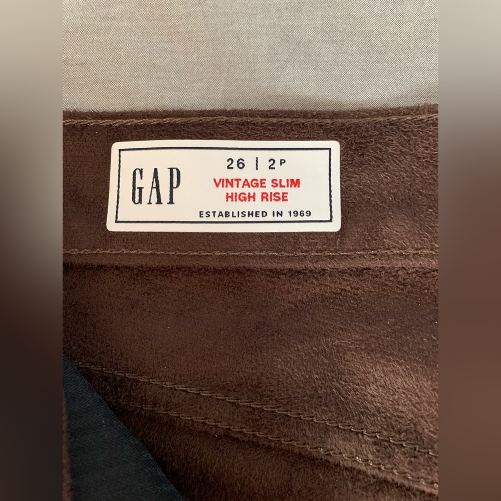Gap, vintage slim high-rise, faux leather, brown pants, size petite 26 - Picture 3 of 6